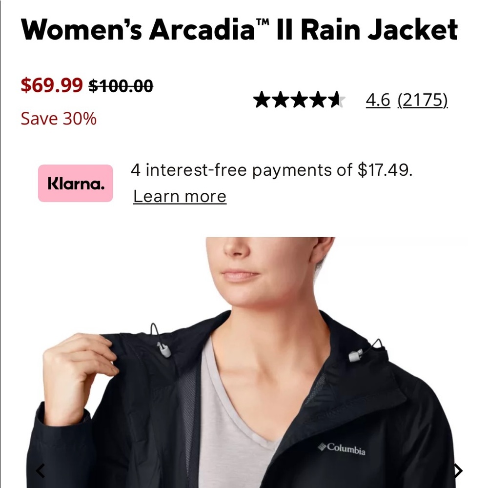 Small womens Arcadia ll rain jacket Columbia jacket